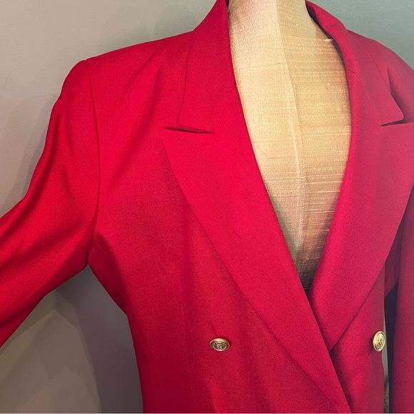 Vintage 90s Oversized Red Gold Button Long Blazer Double Breasted Sz 12 - Picture 7 of 14